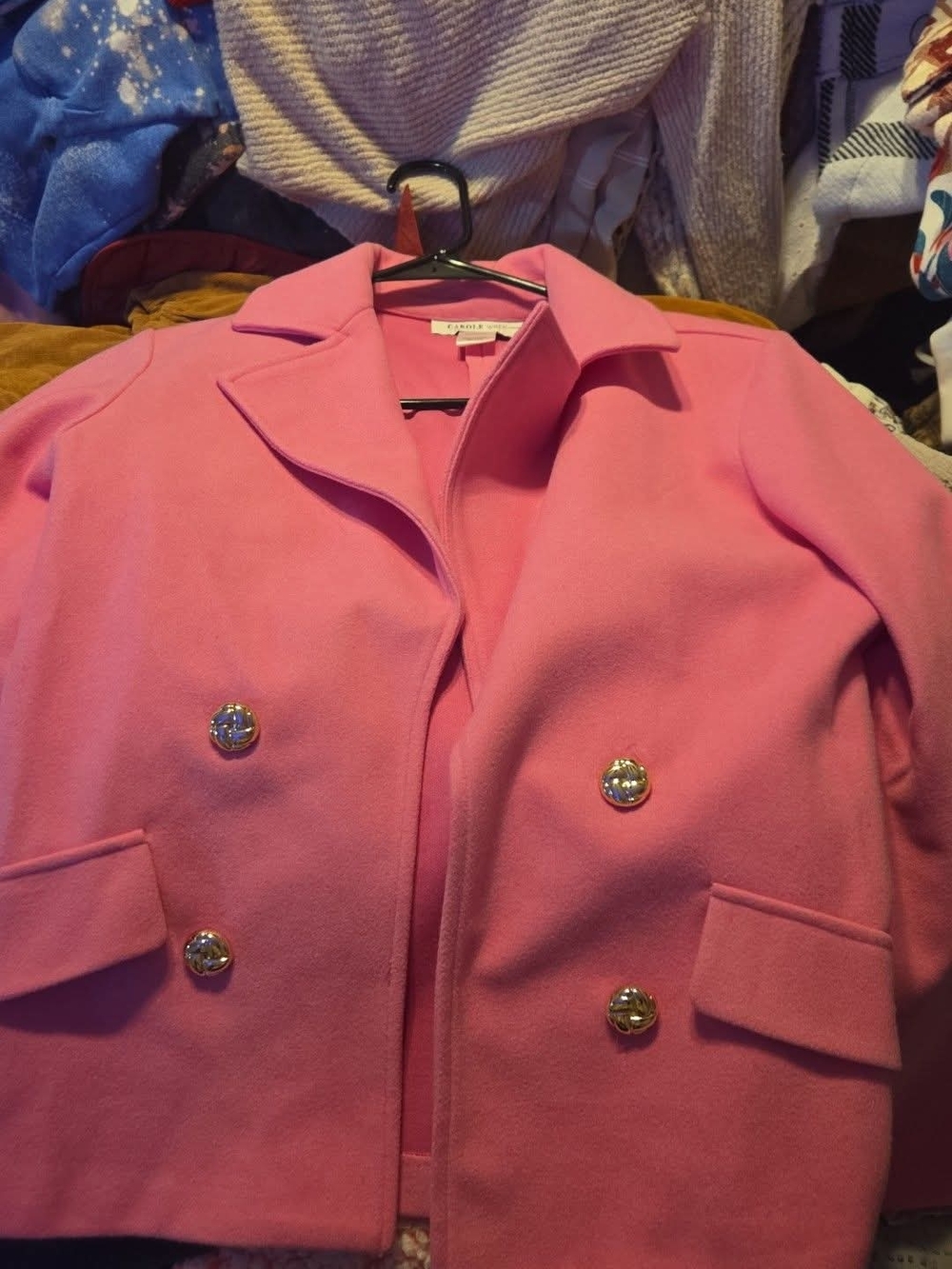 Women's Pink Double-Breasted Wool-Blend Coat